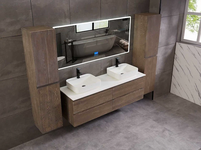 Mawialux eikenhout badmeubelset 2-persoons 140cm - grey smoked - afbeelding 17 van  18