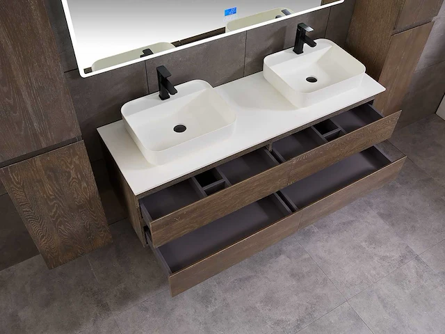 Mawialux eikenhout badmeubelset 2-persoons 140cm - grey smoked - afbeelding 18 van  18