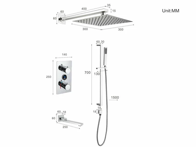 Mawialux inbouw regendouche - digitaal display (in 2 kleuren beschikbaar) - afbeelding 3 van  6