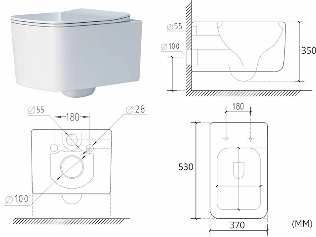 Mawialux inbouw wandcloset met closetzitting - mat zwart - afbeelding 3 van  4