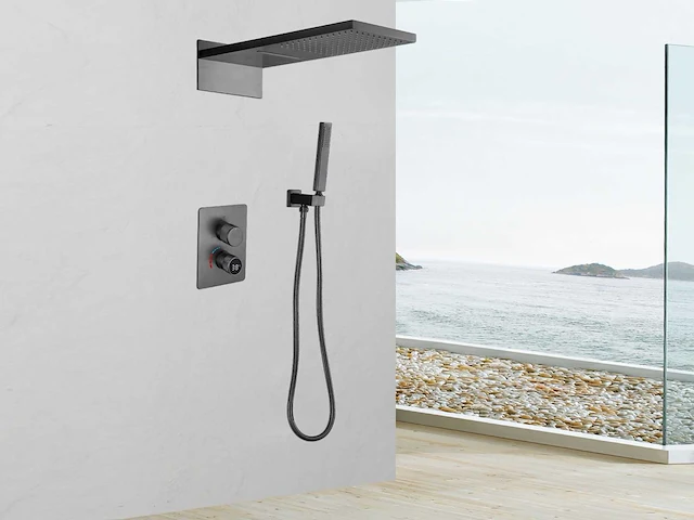Mawialux inbouw waterval regendouche - digitaal display (mat zwart of gunmetal grey) - afbeelding 11 van  12