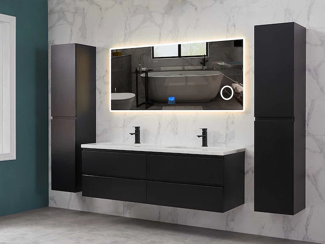 Mawialux mat zwart badkamermeubel 160cm (diverse opstellingen) - afbeelding 1 van  71