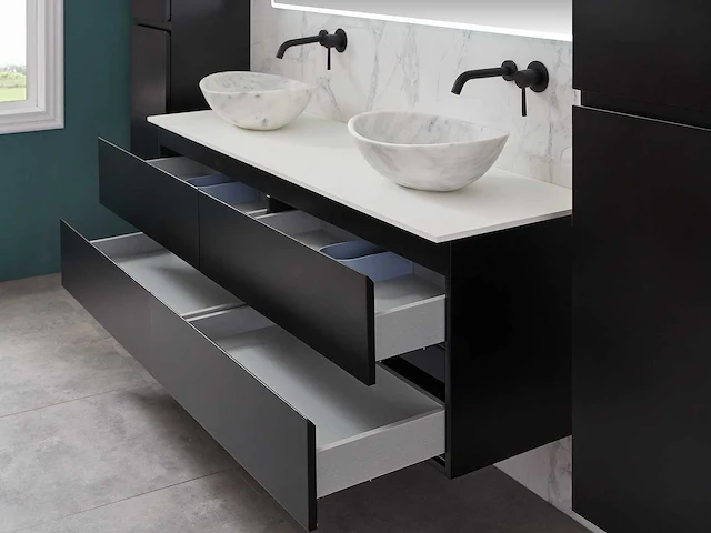 Mawialux mat zwart badkamermeubel 160cm (diverse opstellingen) - afbeelding 19 van  71