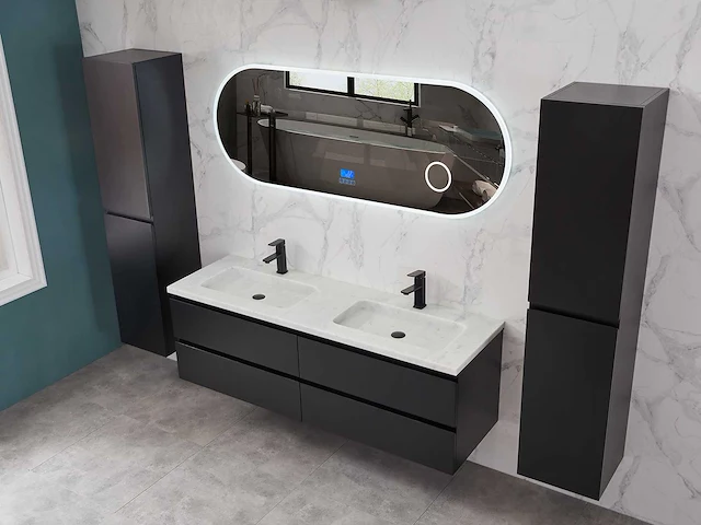 Mawialux mat zwart badkamermeubel 160cm (diverse opstellingen) - afbeelding 35 van  71