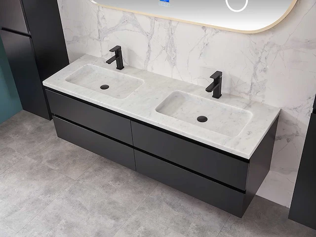 Mawialux mat zwart badkamermeubel 160cm (diverse opstellingen) - afbeelding 36 van  71