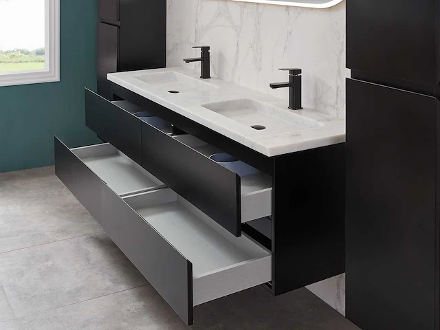 Mawialux mat zwart badkamermeubel 160cm (met marmer wasbak) - afbeelding 38 van  71
