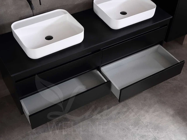 Mawialux mat zwart badkamermeubel 160cm (met marmer wasbak) - afbeelding 60 van  71