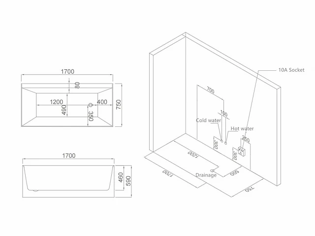 Mawialux opbouw design massagebad - waterval - glans wit - afbeelding 8 van  9