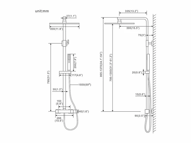 Mawialux opbouw thermostaat regendouche mat zwart - afbeelding 4 van  13