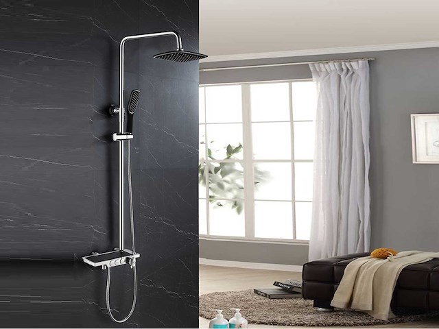 Mawialux thermostatisch opbouw regendoucheset - chroom met mat zwart - afbeelding 5 van  12