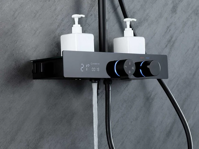Mawialux thermostatisch opbouw regendoucheset - digitaal display - mat zwart - afbeelding 3 van  6