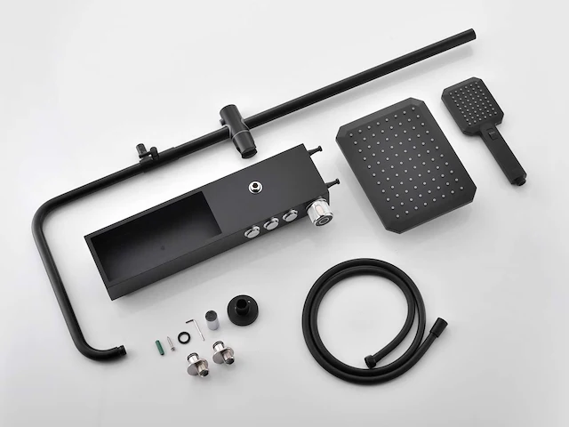 Mawialux thermostatisch opbouw regendoucheset - mat zwart met chroom bediening - afbeelding 4 van  10