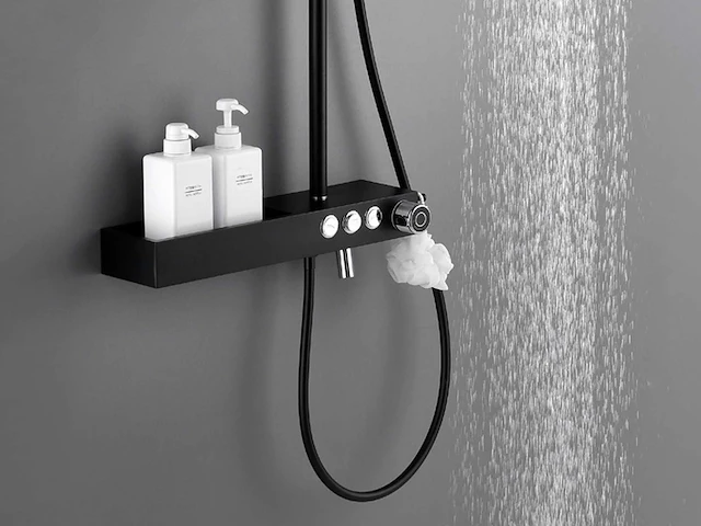 Mawialux thermostatisch opbouw regendoucheset - mat zwart met chroom bediening - afbeelding 5 van  10