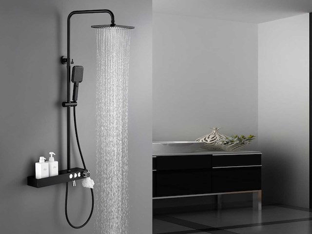 Mawialux thermostatisch opbouw regendoucheset - mat zwart met chroom bediening - afbeelding 3 van  10