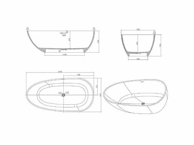 Mawialux vrijstaand bad - solid surface - mat wit - afbeelding 7 van  8