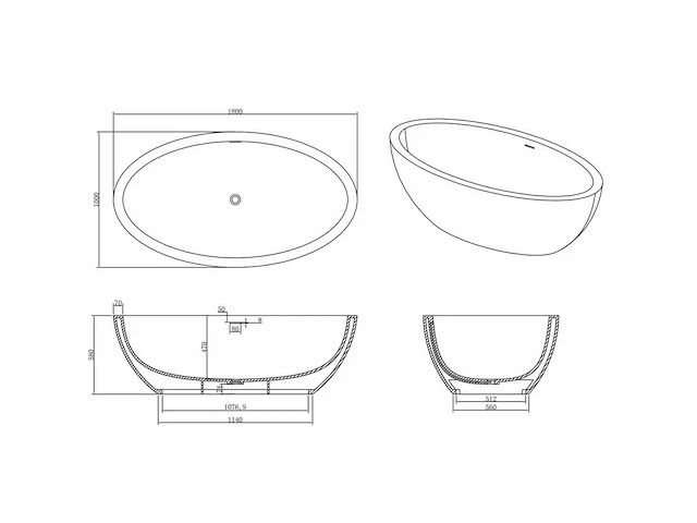 Mawialux vrijstaand bad - solid surface - mat zwart - afbeelding 5 van  7