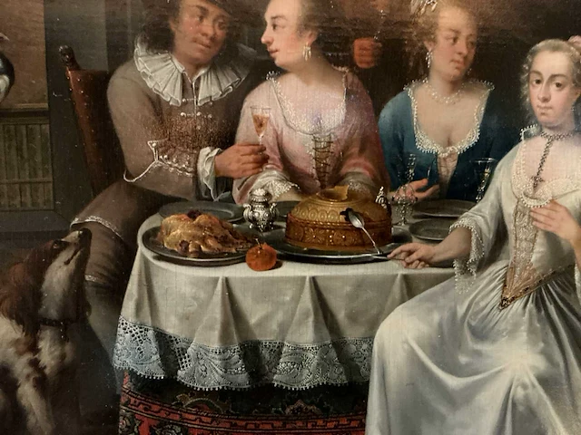 Melchior brassauw - elegant gezelschap aan tafel - olieverf op paneel - afbeelding 5 van  16