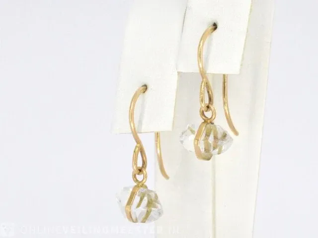 Melissa joy - gouden herkimer diamond bezel wrap drop oorbellen - afbeelding 1 van  3