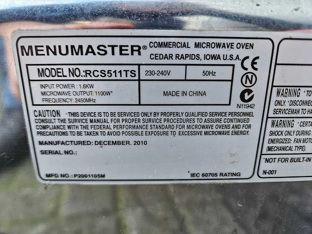 Menumaster - rcs511ts - magnetron - afbeelding 5 van  5