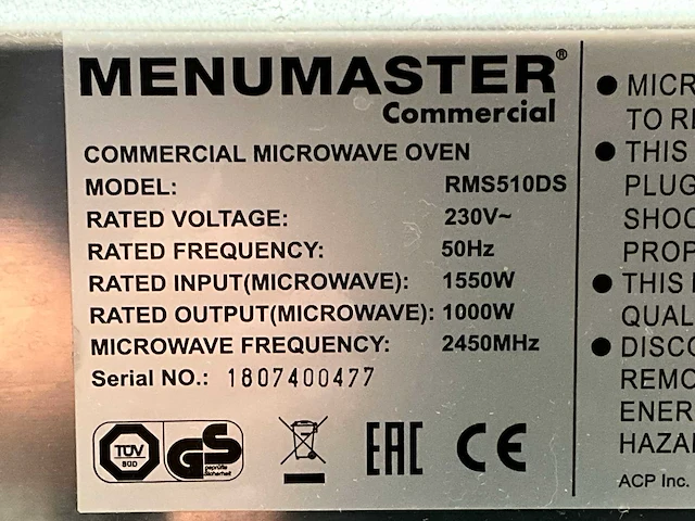 Menumaster rms510ds magnetron - afbeelding 5 van  5