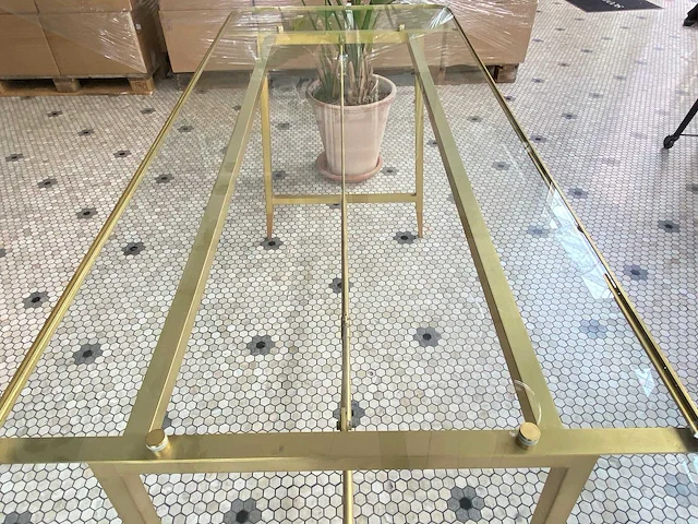Messing eetkamertafel met glazen blad - afbeelding 2 van  4