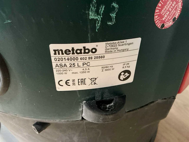 Metabo asa25l industriële stofzuiger - afbeelding 4 van  4