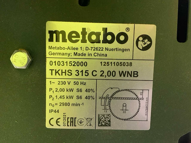 Metabo tkhs 315 c tafelcirkelzaagmachine - afbeelding 7 van  7