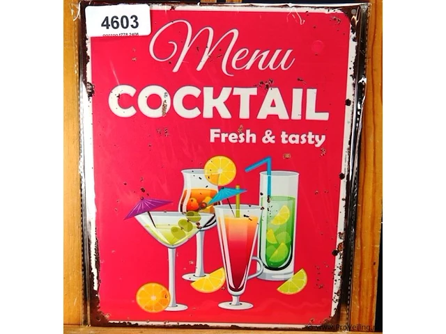 Metalen bord cocktail - afbeelding 1 van  1