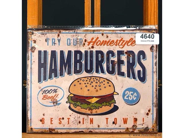 Metalen bord hamburgers - afbeelding 1 van  1