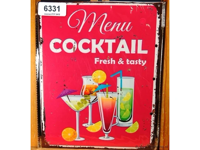 Metalen bord menu cocktail - afbeelding 1 van  1