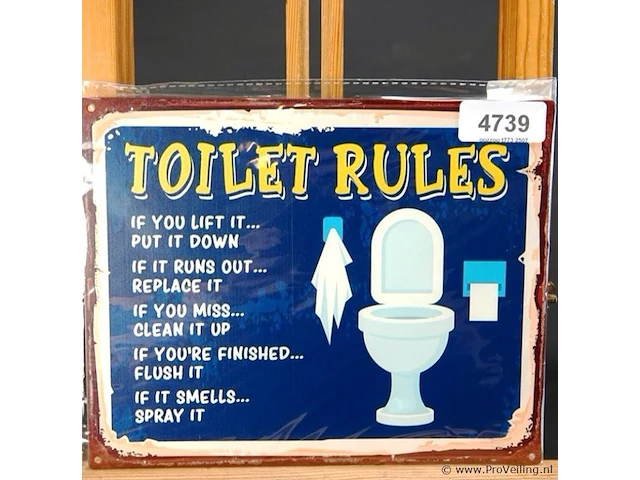 Metalen bord toilet rules - afbeelding 1 van  1