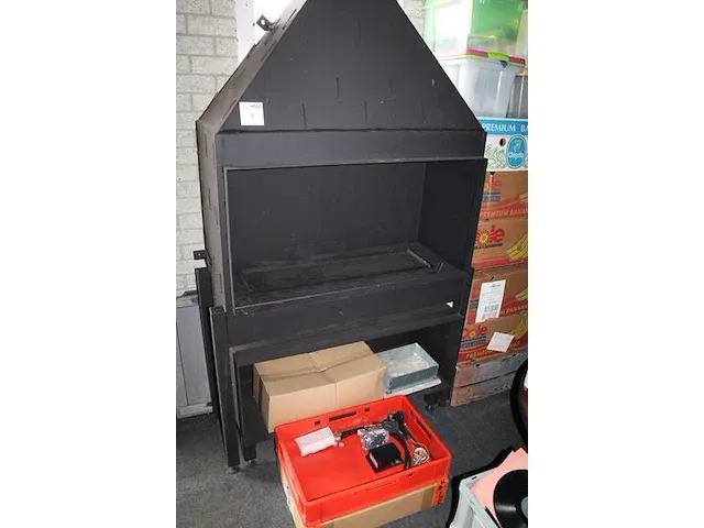 Metalen inbouw gaskachel 113 x 45 x 204 cm en haardopening 100 x 51 cm met metalen inbouwkast voor houtopsl... - afbeelding 4 van  6