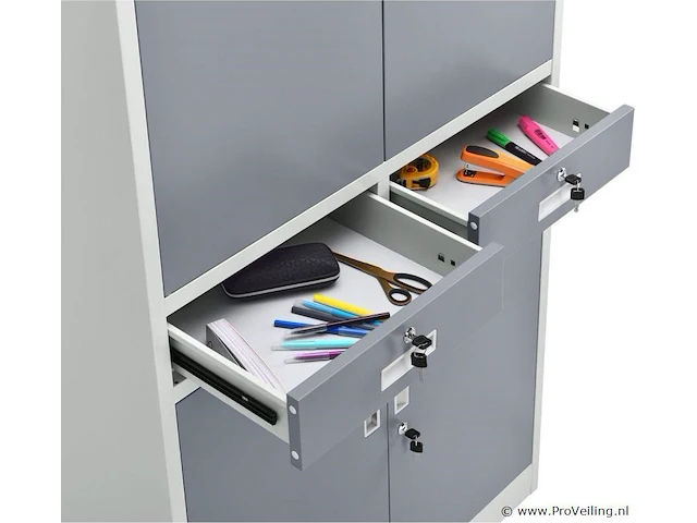 Metalen kantoorkast / kast / archiefkast - 90 x 90cm - wit / grijs - afbeelding 2 van  3