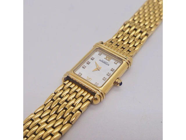 Michel herbelin goldplated tankhorloge met diamanten en parelmoer - afbeelding 2 van  7
