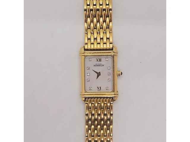 Michel herbelin goldplated tankhorloge met diamanten en parelmoer - afbeelding 3 van  7