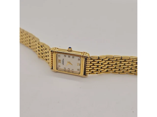Michel herbelin goldplated tankhorloge met diamanten en parelmoer - afbeelding 5 van  7