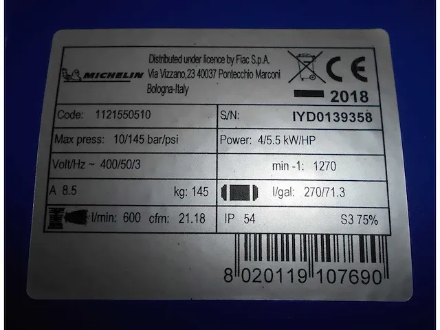 Michelin - mcx 300/550 - luchtcompressor - 2018 - afbeelding 4 van  4