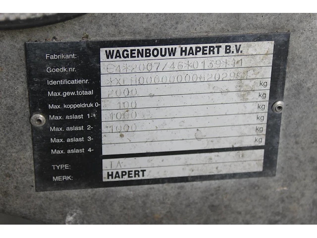 Middenas-aanhanger hapert ta c29a met kenteken 03-wt-pk en open laadvloer. maximaal 2 ton. bakafmeting 340 ... - afbeelding 5 van  8