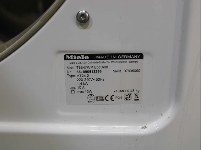 Miele w 5847 softcare system wasmachine & miele t 8847 wp softcare system ecocomfort wasdroger - afbeelding 8 van  8