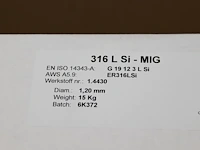 Mig lasdraad 316 l si-mig, 15 kg diameter 1,2 mm. - afbeelding 2 van  2