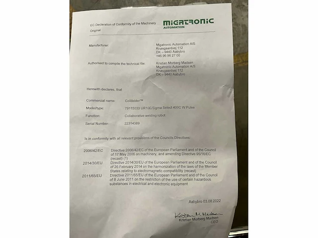Migatronic - cowelder ur10e/sigma select 400c pulse - welding robot - 2022 - afbeelding 9 van  9