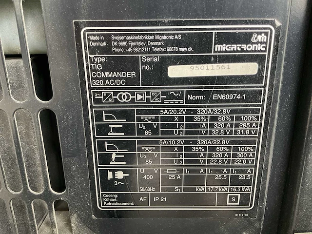 Migatronic tig commander 320 ac/dc lasmachine - afbeelding 8 van  8