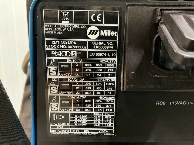 Miller xmt 350 mpa lasapparaat - afbeelding 8 van  9