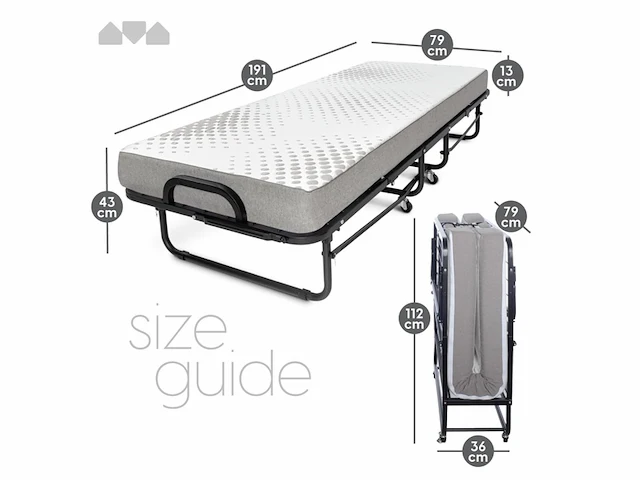 Milliard diplomat opklapbed/logeerbed eenpersoons dik met luxe traagschuim matras 190 x 79 x 125 cm - afbeelding 1 van  6