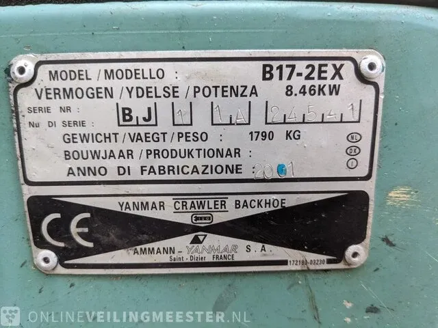 Minigraafmachine yanmar, b17-2ex, bouwjaar 2001 - afbeelding 25 van  32