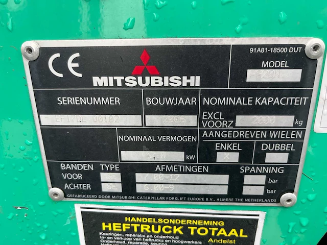 Mitsubishi fg20n lpg vorkheftruck - afbeelding 5 van  14