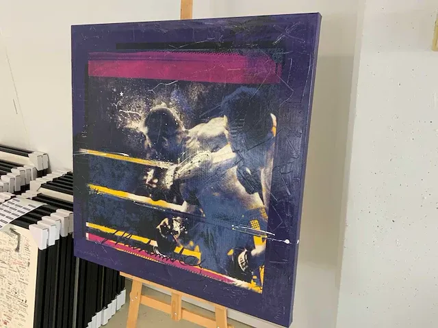 Mixed media op paneel "micha baker" - afbeelding 3 van  5