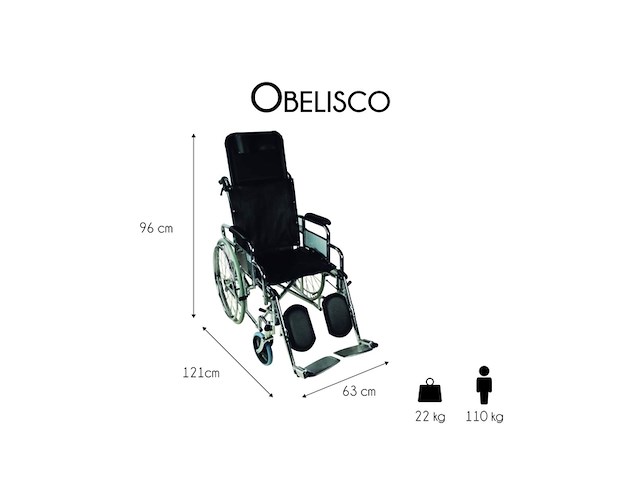 Mobiclinic obelisco opvouwbare rolstoel voor volwassenen - zelfrijdende afneembare arm- en voetsteunen zwart - afbeelding 3 van  5