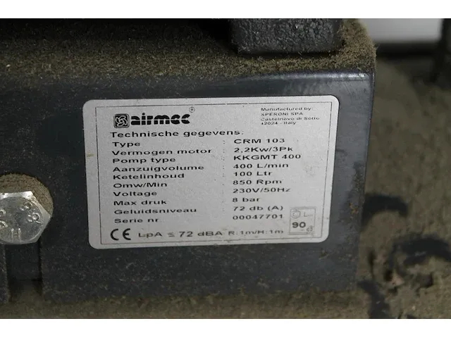 Mobiele compressor airmac type crm 103. met 100 liter tank. maximaal 8 bar. - afbeelding 3 van  3