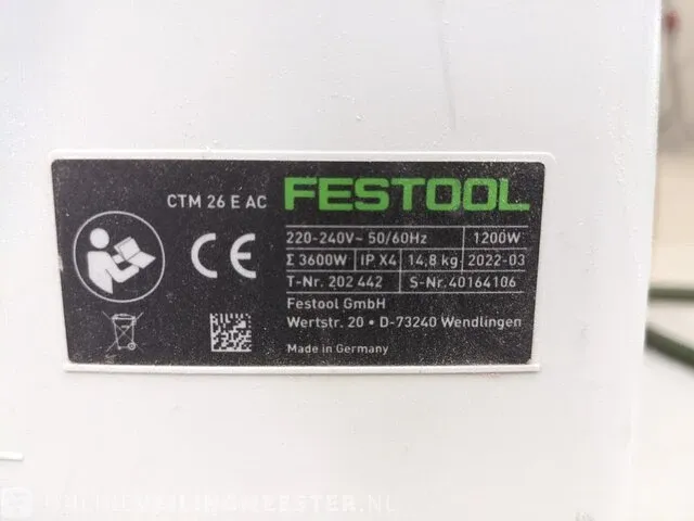 Mobiele stofafzuiger voorzien van voorafscheider festool, ctm 26 e ac, cleantec ct-fa 20, bouwjaar 2022 - afbeelding 14 van  15